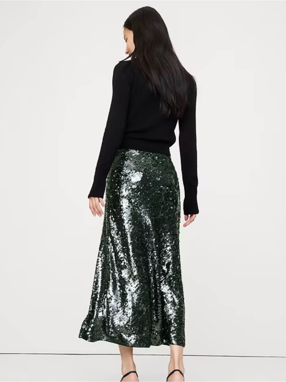 Zara dark Emerald Sequin Maxi Skirt sheer